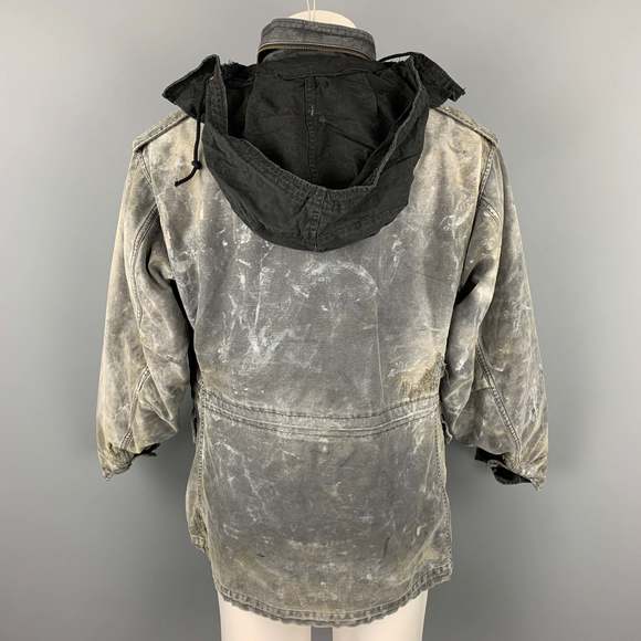 R13 Gray Distressed Cotton Destroyed Military Hooded Jacket - Picture 4 of 7
